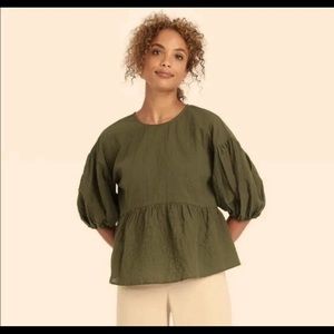 NWT A New Day Women's Puff 3/4 Sleeve Top Olive Green Size XL